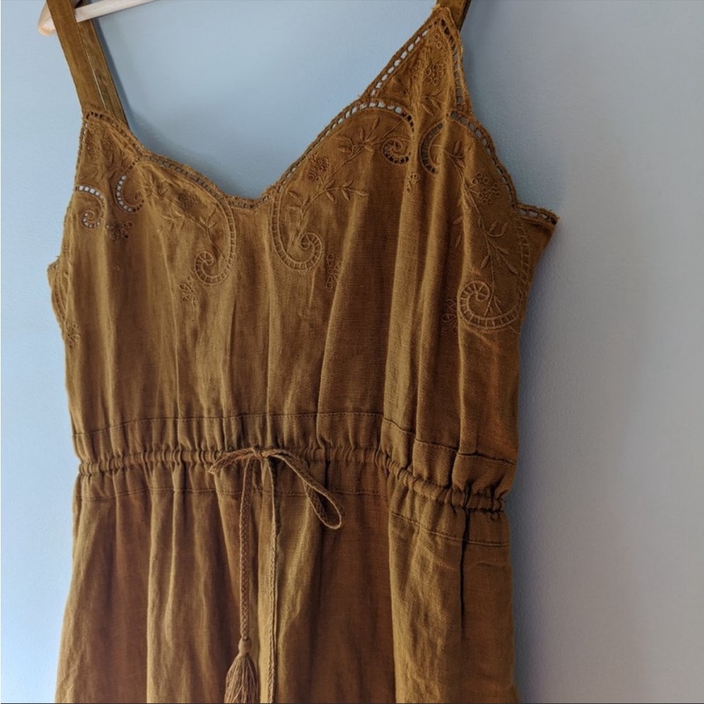 J.Crew Linen Drawstring Embroidered Dress